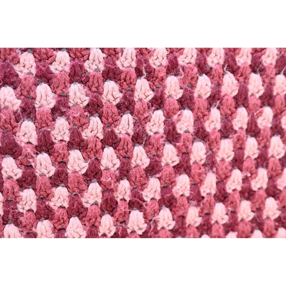 Vintage Pink and Burgundy Crochet Blanket Throw Cotton 46x64 Handcrafted